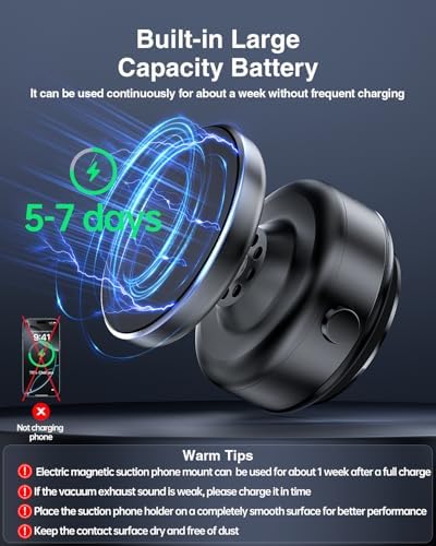 Revolutionary Electric Vacuum Suction Car Phone Holder – 360° Rotating Magnetic Mount for Ultimate Flexibility – Adjustable Stand for i Phone 12-16 Series – Unmatched Stability with Strong Suction for Safe Driving and Navigation – Hands-Free Convenience for Every Journey