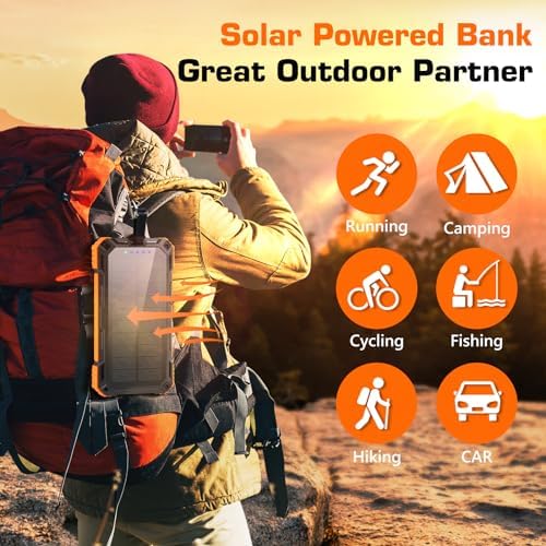 High-Capacity Solar Power Bank – 36,000 m Ah Portable Wireless Charger with 15 W Fast Charging, Built-In Cables & Multiple Inputs for Ultimate Device Compatibility – Lightweight & Durable for Outdoor Use