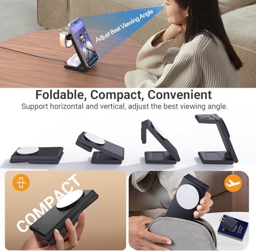 Ultimate Foldable 3-in-1 Wireless Charging Station for i Phone, Apple Watch & Air Pods – Travel-Friendly Magnetic Charger Stand for i Phone 12/13/14/15/16 in Pure White – Fast, Compact, and Versatile Power Solution for Multiple Devices
