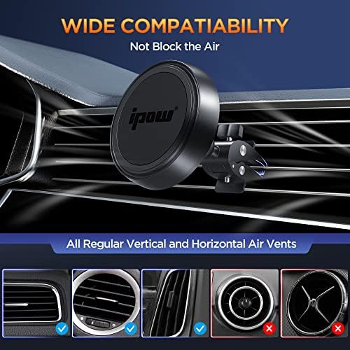 Ultimate IPOW Magnetic Car Phone Mount – Upgraded Alligator Clip Design for Unmatched Stability | Strong Magnet for i Phone 14, 13, 12 Pro Max & Samsung Galaxy | Universal Smartphone Compatibility | Effortless One-Handed Operation & Adjustable Vent Clip for Enhanced Viewing Experience