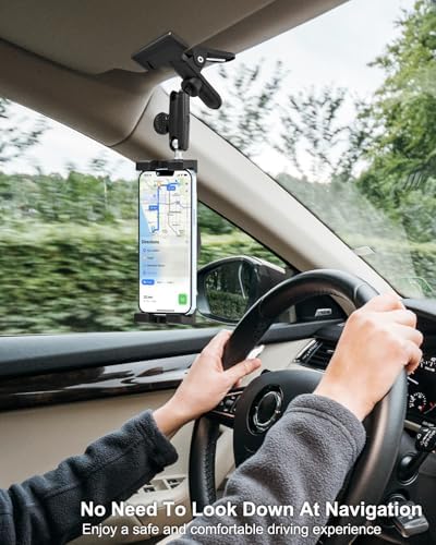 Premium Metal Sun Visor Smartphone Holder – Versatile 360-Degree Rotating Clamp for Seamless Access – Compatible with i Phone 16, 15, 14, 13, 12 & Android Devices – Quick Tool-Free Installation for Safe, Hands-Free Driving Experience