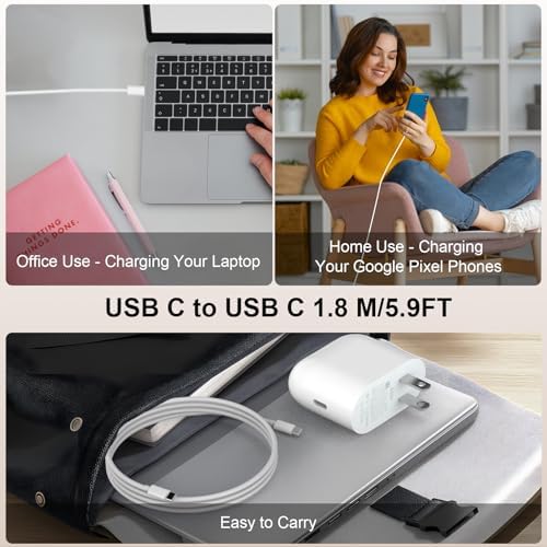 High-Speed 45 W USB-C Power Charger for Google Pixel 9 Pro XL & Universal Devices – Includes 1.8 M Type C Cable for Enhanced Charging Speed and Compatibility with i Phone 16, Mac Book Air, Galaxy S25, and More – Compact, Durable Design for On-the-Go Power Solutions