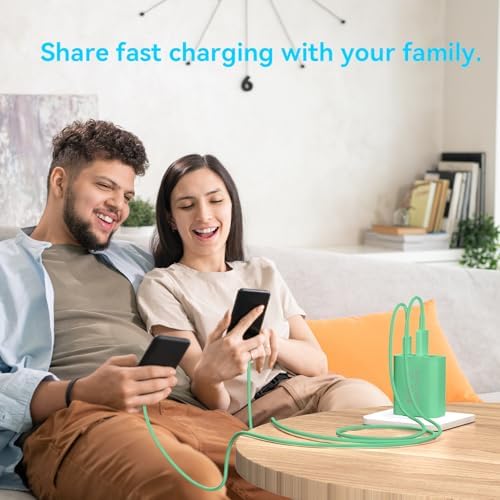 40 W USB C Charger Block – Dual Pack of 4-Port Fast Charging Power Bricks with PD & QC 3.0 Technology for i Phone 16/15/14/13/12/11 Pro Max, i Pad, Galaxy, Pixel – Sleek White & Blue Design for Convenient Multi-Device Charging