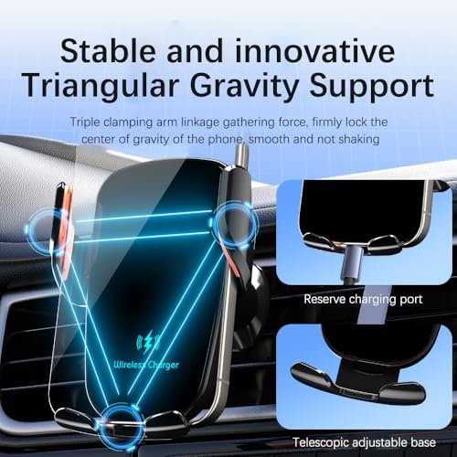 Wireless Car Charger, 15W Fast Charging Car Phone Holder Charger, Phone Mount Air Vent for iPhone15 14 13 12 11 Pro Max Xs, Samsung Galaxy S23 S22 S21 S20 S10+ Note 9 and More – Enhanced Compatibility and Speed