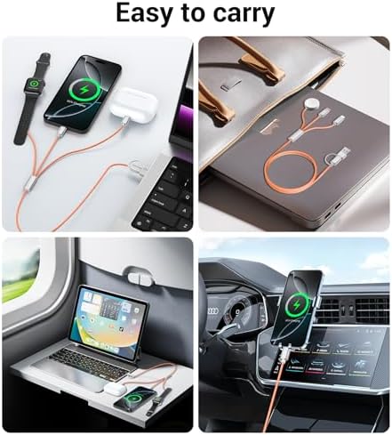 Temdan 3-in-2 USB C Charging Cable: Versatile Multi-Device Charger for Apple Watch Ultra, SE & i Phone 12-16 – Rapid Charge, Compact Travel Essential – Stylish Pink Smartwatch Accessory for On-the-Go Power Solutions