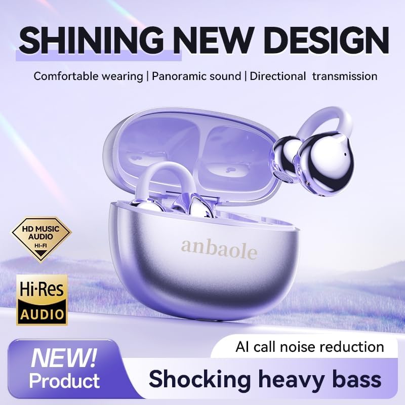 Revolutionize Your Listening Experience with Advanced Open-Ear Bluetooth 5.4 Wireless Earbuds Featuring Bone Conduction Technology – Immerse Yourself in Hi-Fi Sound and Enjoy Environmental Noise Cancellation for Crystal Clear Audio – IPX5 Waterproof Rating Perfect for Active Lifestyles – Eye-Catching Purple Design Tailored for i OS & Android Compatibility – Ideal for Fitness, Daily Commuting, and Outdoor Exploration