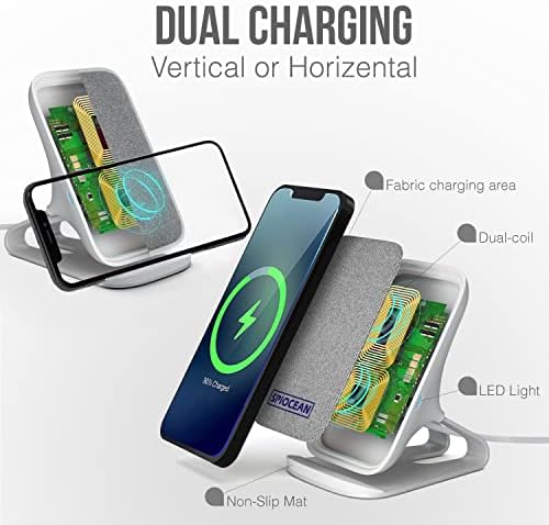 Revolutionary 10 W Qi-Certified Fast Wireless Charging Stand for i Phone & Samsung – Sleek Gray Design with QC3 Adapter for Ultimate Charging Efficiency – Compatible with i Phone 16/15/14/13/12/11 & Galaxy S22/S21/S20/S10/S9/Note 20 – Elevate Your Home and Office Charging Experience