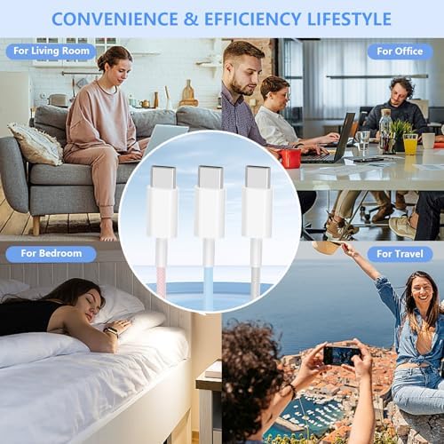 20 W USB-C Fast Charging Block Set for i Phone 16 & 15 Series – 3-Pack with 6 ft Durable Cables for Rapid Power Delivery – Perfect for i Phone, Air Pods, and i Pad – Compact, Versatile Charging Solution for On-the-Go Users