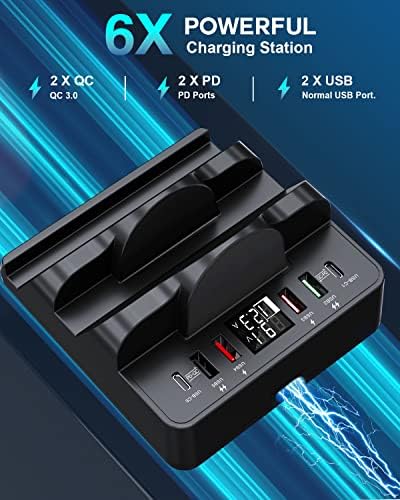 Ultimate 8-in-1 Wireless Charging Station – 15 W Dual Charger with 6 USB Ports for i Phone, Samsung, Android & i Watch – Efficient 80 W Fast Charging Hub for Home or Office Use – Safe, Sleek Design with Advanced Protection Features