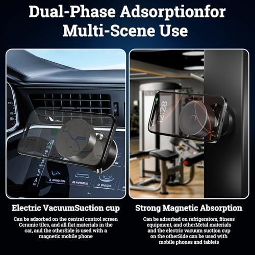 360° Vacuum Magnetic Phone Holder, Suction Cup Phone Mount, Foldable Strong Magnetic Cell Phone Holder for Car/Gym/Mirror/Smooth Surface, Compatible with Magsafe iPhone – Enhanced Compatibility and Speed