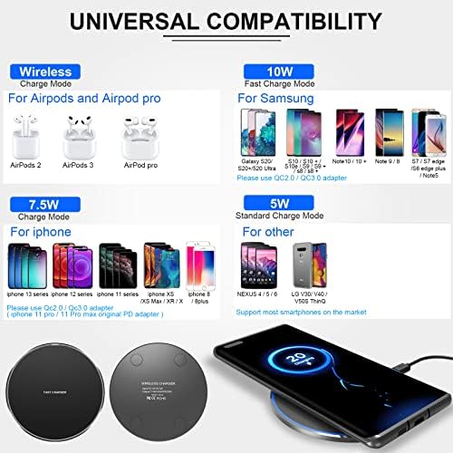 Ultra-Fast 10 W Wireless Charging Pad – Premium Multi-Device Charger for i Phone 14/13/12/11, Samsung Galaxy, Air Pods, and Huawei Mate – Sleek Anti-Slip Design with Safety Features for Home or Office Use