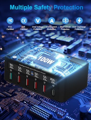 Ultimate 100 W 6-Port USB Charging Station – Fast, Efficient Multi-Device Charger Hub for Home & Office – Smart Technology for Optimal Charging Speed – Compact Design with Safety Features – Perfect for Smartphones, Tablets & More