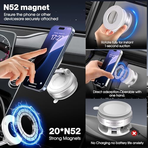 Revolutionary Magnetic Vacuum Suction Phone Holder – Versatile Hands-Free Device Mount for Cars, Gyms, and Smooth Surfaces – Maximum Stability for All Smartphones Including i Phone and Android – Stylish Black Design with Retractable and Foldable Features for Ultimate Portability