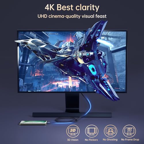 Long USB C Monitor Cable 10FT, 4K@60Hz Video Output 100W PD Charging, 20Gbps Data Transfer, Long USB C 3.2 Gen 2×2 Cable for MacBook, iPad, Dell, LG, ARZOPA, KYY for Portable Monitor – Enhanced Compatibility and Speed