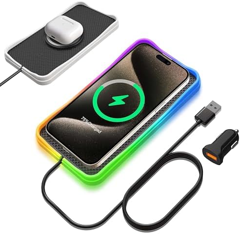 Elevate Your Driving Experience with the LANSEMKU 15 W RGB Wireless Car Charger Pad – Fast and Stylish Charging for i Phone and Samsung Devices, Non-Slip Design with 100 CM USB Cable for Ultimate Convenience and Compatibility