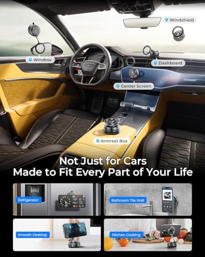 2025 Upgraded Vacuum Magnetic Car Phone Holder [89+LBS Suction/2800gf Magnet], Suction Cup Phone Mount, Ultra-Strong Magnetic Stand for Car/Mirror/Gym/Kitchen/iPhone16 15 14 13 12, Silver – Enhanced Compatibility and Speed