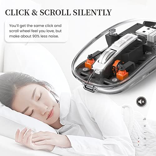 Sleek A.JAZZ Wireless Bluetooth 5.1 & 2.4 G Mini Mouse – Lightweight, Rechargeable, and Silent for Ultimate Focus in Office, PC, Mac, and i Pad Use – Stylish Transparent Design with Nano USB-C Receiver for Enhanced Compatibility and Performance