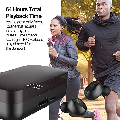 SANTANA BY CARLOS SANTANA Rio Wireless Bluetooth Earbuds – Immersive Sound Quality with 64-Hour Playback, 100-Hour Standby, IPX5 Waterproof Rating, Compact USB Charging Case, LED Battery Indicator & Voice Assistant Support – The Definitive Audio Solution for Active Lifestyles in Elegant Black