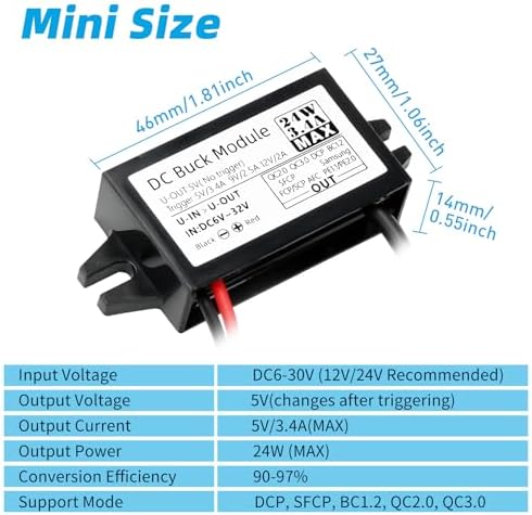 Aideepen Dual-Pack 24 W DC-DC Converter Module – High-Efficiency 12 V/24 V to 5 V USB-A Car Charger for Rapid Device Charging and Universal Compatibility in Automotive Applications