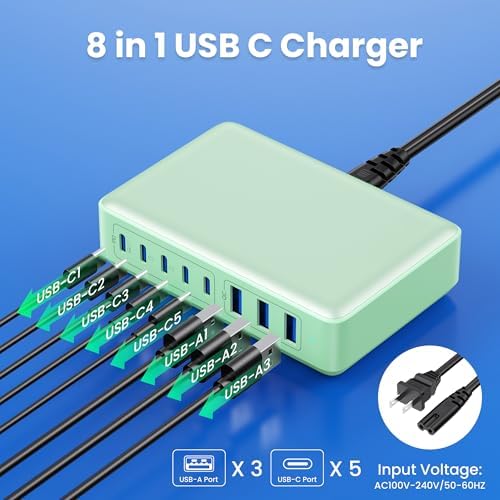 Power Up in Style: 300 W Ga N IV 8-Port USB-C Charging Hub – Fast PD 100 W Charger for Mac Book, i Phone 16/15/14, and Galaxy Devices – Ultimate Compact Charging Solution for Home and Travel Efficiency – Multi-Device Compatibility with Rapid Charging Capability – Engineered for Professionals and Tech Enthusiasts – Stay Powered Anywhere with This Versatile Charging Station