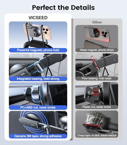 VICSEED Tesla Phone Mount – Ultimate Magnetic Holder for Model 3/Y/Cybertruck – Foldable and Sleek Design for All Phones Including Mag Safe – Secure, Stylish, and Tool-Free Installation for Enhanced Driving Safety and Convenience
