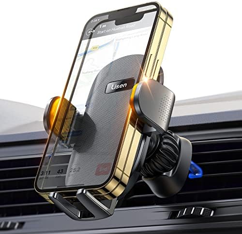 LISEN Ultra-Stable Car Phone Mount – Adjustable Vent Holder with Steel Hook Clip, Compatible with i Phone 15/14/13 Pro & Samsung Galaxy S22/S21 – Enhanced Airflow, Secure Grip & 360° Rotation for Safe Hands-Free Driving