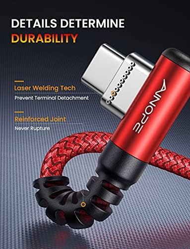 Revolutionize Your Charging with AINOPE 60 W USB C Cable 2-Pack – 10 ft Durable Nylon Braided Right Angle Type C Charger for i Phone 16 Pro Max, Samsung S24, and i Pad Pro – Fast Charging, Enhanced Compatibility, and Long-Lasting Performance