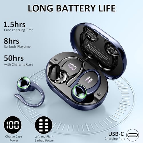 Elevate Your Fitness Experience with Premium Bluetooth 5.4 Wireless Earbuds – 50 Hours of Deep Bass Playback, Advanced ENC Noise Cancellation, and IP7 Waterproof Durability – Ideal for Gym Enthusiasts and Active Lifestyles with Secure Earhooks for Unmatched Comfort and Performance
