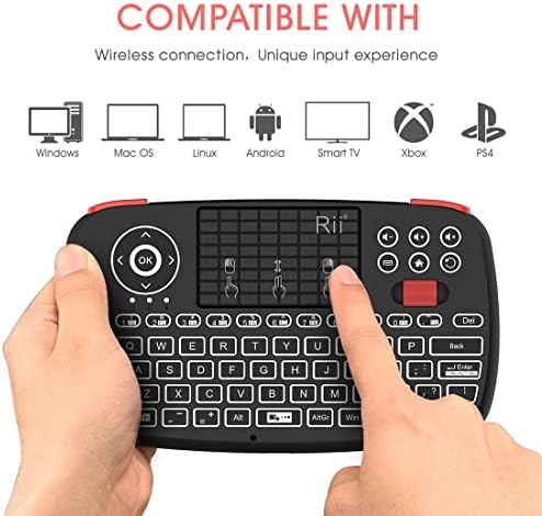 Rii i4 Mini Bluetooth Keyboard with Touchpad – Portable Backlit Wireless Keyboard for Smartphones, Tablets, PCs & Smart TVs – Effortless Control & Enhanced Productivity with 2.4 G USB Dongle – Compatible with i OS, Android, Windows & Mac – Ideal for Work & Entertainment