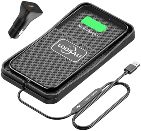 LOOSAU 15 W Fast Wireless Car Charger Pad – Non-Slip Charging Solution for i Phone 16/15/14/13/12 Pro Max & Samsung S23/S22/S20 – Effortless Universal Compatibility & Enhanced Safety Features for Seamless On-the-Go Power