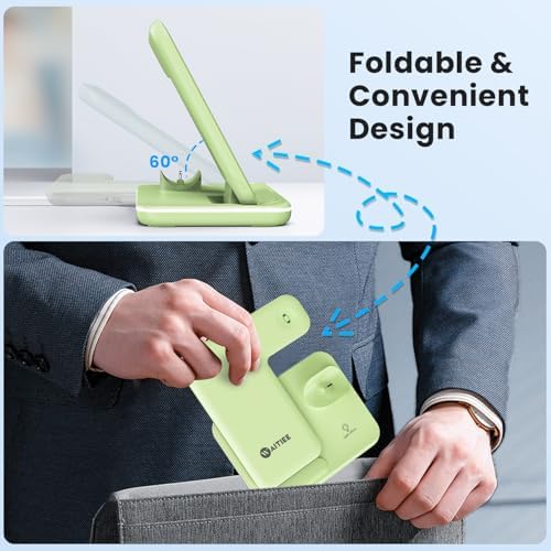 WAITIEE 3-in-1 Wireless Charging Station for i Phone, Apple Watch & Air Pods – Fast, Stylish Blue Charger with Enhanced Compatibility for i Phone 16, 15, 14, 13, 12, 11, X, 8 & Air Pods Pro – Ultimate Travel-Friendly Charging Solution with Safety Features