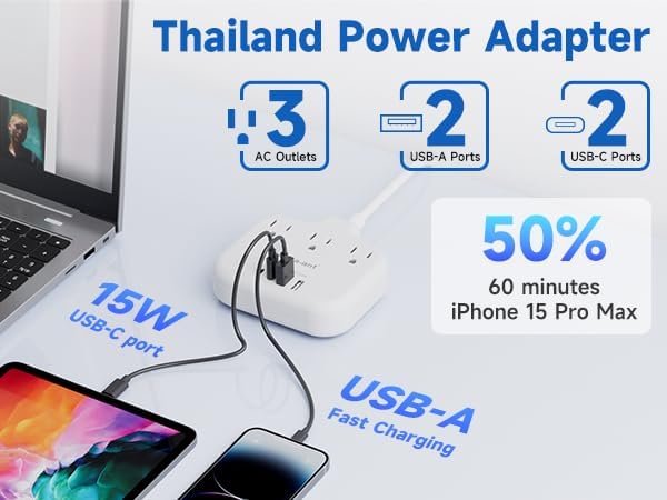 Ultimate Universal Travel Plug Adapter with PD30 W Fast Charging Hub – 3 Multi-Port Connectivity for International Travel, Featuring Dual USB-C & USB-A Outputs, 3 ft Extension Cord for Effortless Power in EU, US, UK, France & Spain – Perfect Solution for Global Adventurers Seeking Reliable Charging Options