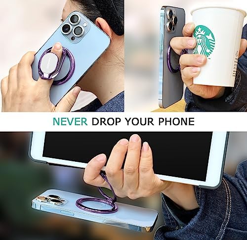 Ultimate Magnetic Phone Ring Holder – Stylish Purple Design for Enhanced Stability & Hands-Free Viewing – Double Adjustable Grip & Stand Compatible with Mag Safe for i Phone & Android – Lightweight, Anti-Fall Accessory for Effortless Handling & Customizable Angles