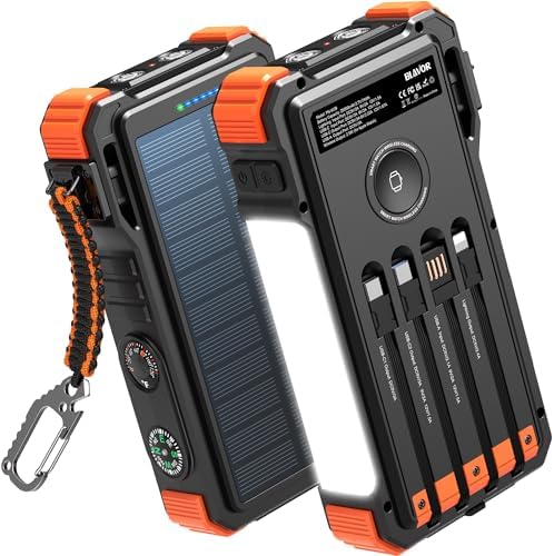 Ultimate BLAVOR 20000 m Ah Solar Power Bank with Fast Charge and Built-In Cables – Ideal Multi-Device Charger for Outdoor Adventures, Camping, and Daily Use – Eco-Friendly USB C Battery Pack Compatible with i Phone 16-11, i Pad, Samsung, and Apple Watch