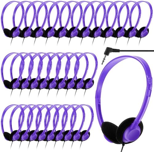 Yunsailing 30-Pack Classroom Headphones – Lightweight & Durable On-Ear Headsets with 3.5 mm Jack for Engaging Learning – Cheerful Light Yellow Color for Students and Teachers in Educational Settings