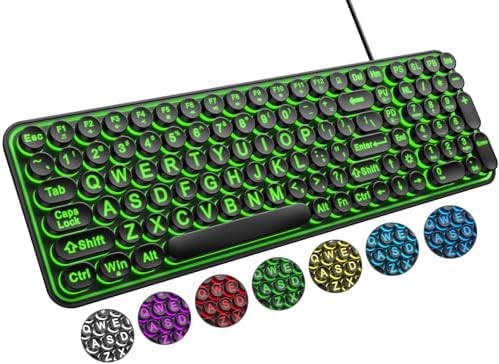 Enhance Your Typing Style with the Retro-Inspired Large Print Backlit Keyboard – Wired USB Lighted Computer Keyboard with 7 Vibrant Backlight Colors, Oversized Easy-to-Read Letters, and Silent Typewriter Keys for Windows PC and Laptop Users – Perfect for Comfort, Clarity, and Customization!