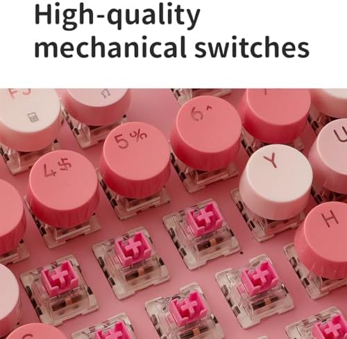 Charming Retro Pink Wired Keyboard with White Backlighting, Volume Control Knob, and Adjustable Stands – Perfect for Stylish Typing on PC or Laptop – Enhance Your Workspace Aesthetic Today!