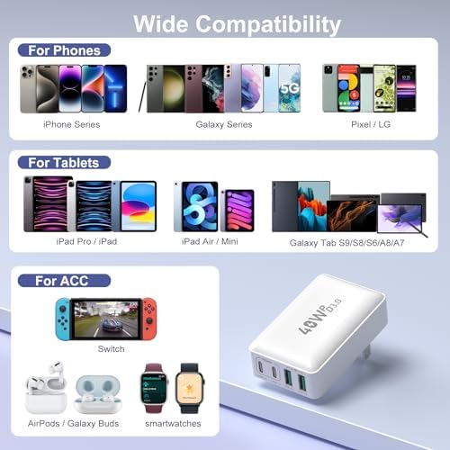 Excgood 40 W Multi-Port USB C Charger Block – 4-Port Fast Charging Wall Adapter with Dual PD & QC Technology, Compact Foldable Design for Travel, Compatible with i Phone 16/15 Pro Max/14/13, i Pad, Galaxy S23 – Sleek Black Finish, 2-Pack for Ultimate Device Compatibility and Efficiency