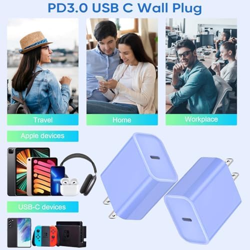 Ultra-Fast 20 W USB-C Wall Charger Block for i Phone 16/15 – 3-Pack Super Charging Adapter for i Phone, i Pad & Air Pods – Compact PD Type C Power Delivery Solution with Enhanced Compatibility & Safety Features
