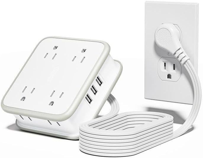 Maximize Connectivity with NTONPOWER 8-Outlet Flat Extension Cord & 3 USB Ports – 6 FT Wall-Mounted Power Strip for Home, Office, and Dorm Use – Space-Saving Design with Surge Protection and High-Speed Charging for All Your Devices