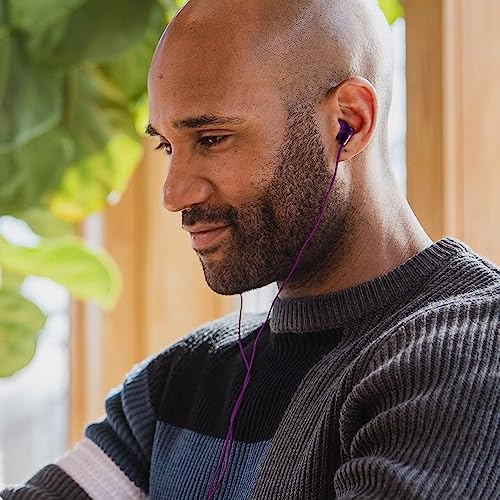 Panasonic Ergo Fit Wired Earbuds with Microphone – Superior Sound Quality with Ergonomic Comfort, Universal 3.5 mm Jack Earphones for Phones and Laptops in Stylish Metallic Purple – Custom-Fit Earpieces (S/M/L) for Optimal Audio Experience and Hands-Free Calls – RP-TCM125-VA