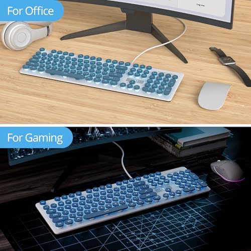 Vintage-Inspired Retro Typewriter Coffee Keyboard – Full-Size 104 Keys with LED Backlighting | Sleek & Silent Wired Membrane Design for Home & Office | Enhanced Compatibility for PC, Laptop, and Desktop Use | Elevate Your Workspace Aesthetics and Productivity