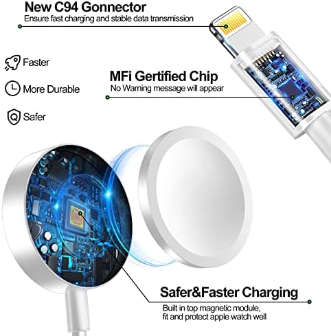 Advanced 2-in-1 Apple Watch and i Phone Magnetic Charger with 15 W USB-C Adapter – MFi Certified Fast Charging Cable, 6 FT Length for Enhanced Compatibility and Versatile Power Solutions for Apple Watch Series 9/8/7/6/SE/5/4 and i Phone 14/13/12/11