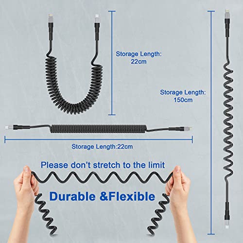 Revolutionary Coiled USB-C to Lightning Charging Cable – MFi Certified for Apple Carplay Compatibility, Fast Data Transfer, and Retractable Design for i Phone, i Pad, and i Pod – Optimal Flexibility and LED Charging Indicator for Ultimate Convenience