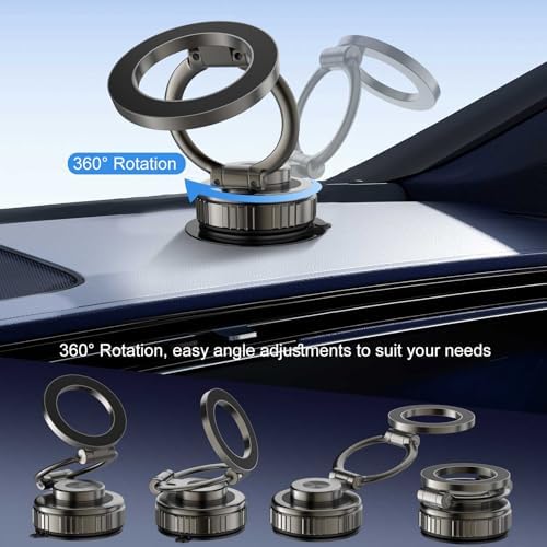 Kairiyard Premium Magnetic Car Phone Holder – 360° Adjustable Suction Mount for All Smartphones, Including Mag Safe i Phones – Foldable Design for Effortless Storage and Enhanced Hands-Free Operation – Boost Driving Safety and Style with Unmatched Stability and Convenience