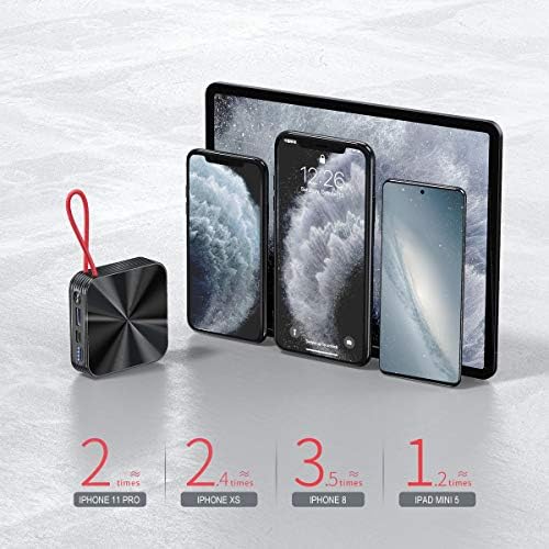 Ultra-Compact 10,000 m Ah Portable Power Bank with Built-in i Phone Charging Cable – Fast Charge & Enhanced Compatibility for i Phone Models 11, XS, XR, X, 8, 8 P, 7, 6, 6 S – Essential Travel Accessory for On-the-Go Power Needs