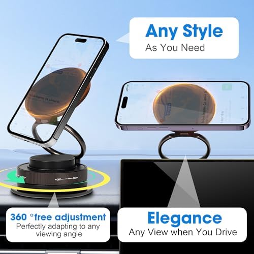 Ultra-Stable Magnetic Car Phone Mount with Vacuum Suction – 80 LBS Capacity for Secure Dashboard & Windshield Positioning, 360° Adjustable for Perfect Viewing Angles, Effortless One-Hand Operation for i Phone & Android – Elevate Your Driving Safety and Convenience Effortlessly
