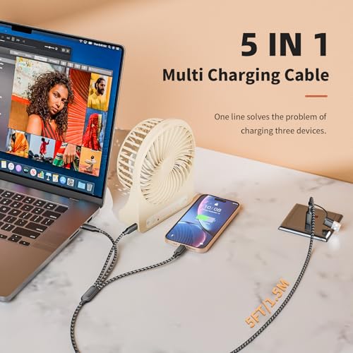 Ultra-Fast 240 W 4-in-1 USB C Charging Cable with Breathing Light Indicator – Multi-Device Compatibility for i Phone, i Pad, Samsung Galaxy, and Mac Book – 5 Ft Durable Cord in Stylish Purple for Efficient Data Sync and Enhanced Charging Performance