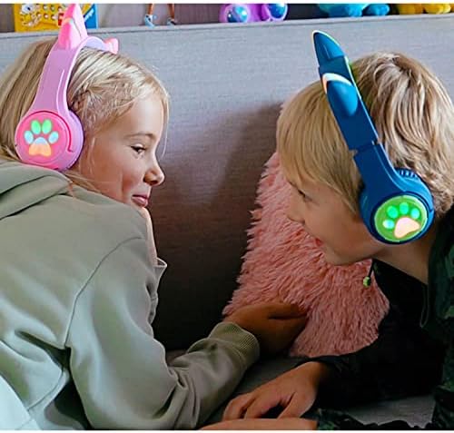 Riwbox CF9 Cat Ear Bluetooth Headphones for Kids – Safe 85 d B Volume Limit, Fun LED Light-Up Design, Dual Microphones for Clear Calls, Perfect for Tablets, Schools, Air Travel & Remote Learning, Lightweight Comfort in Trendy Purple