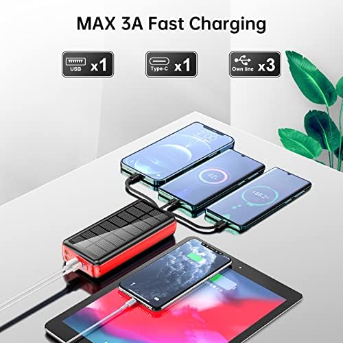 Ultra-Reliable 50,000 m Ah Solar Power Bank with Built-in Cable and Wall Plug | 30 W Fast Charging External Battery Pack with 5 Outputs, Dual LED Flashlights, and Integrated Phone Holder for On-the-Go Convenience (Blue) – Perfect for Travel and Outdoor Adventures